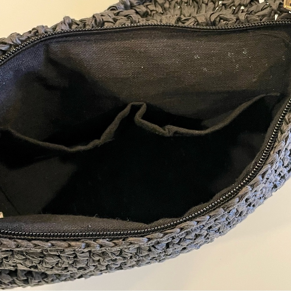 BTB Los Angeles Black Raffia Straw Clutch Purse Bag - Picture 7 of 10